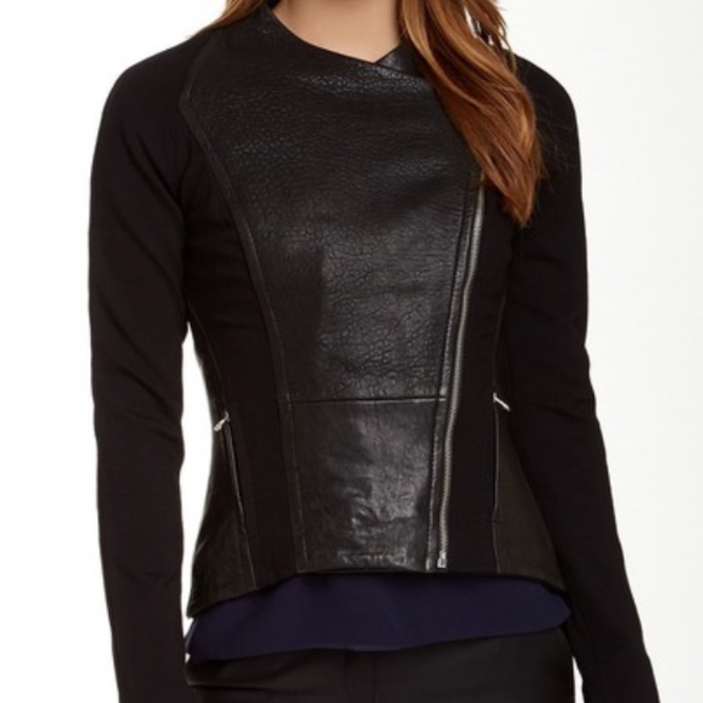 Ted Baker Black Leather London Meyaa Paneled Jacket